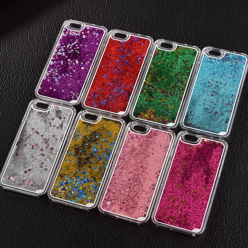 New Fashion Liquid Glitter meteor sand sequins Colorful Dynamic Transparent Hard Mobile Phone Cases For iphone4s/5 SE/6 6s/7Plus